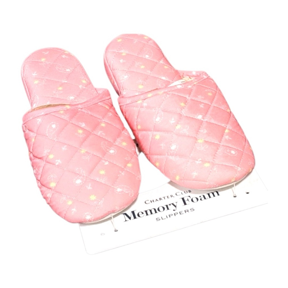 Charter Club Pink Quilted Memory Foam Slippers 7-8 NWT